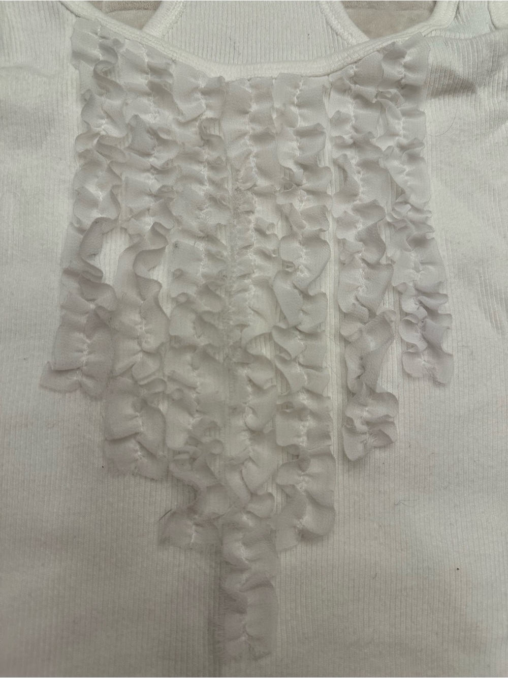 Old Navy White Ribbed Racerback Tank with Front Ruffle Small - Picture 3 of 4